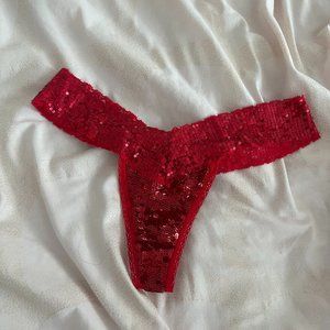 Victoria's Secret PINK BLING Sequin red Thong size small *please read*